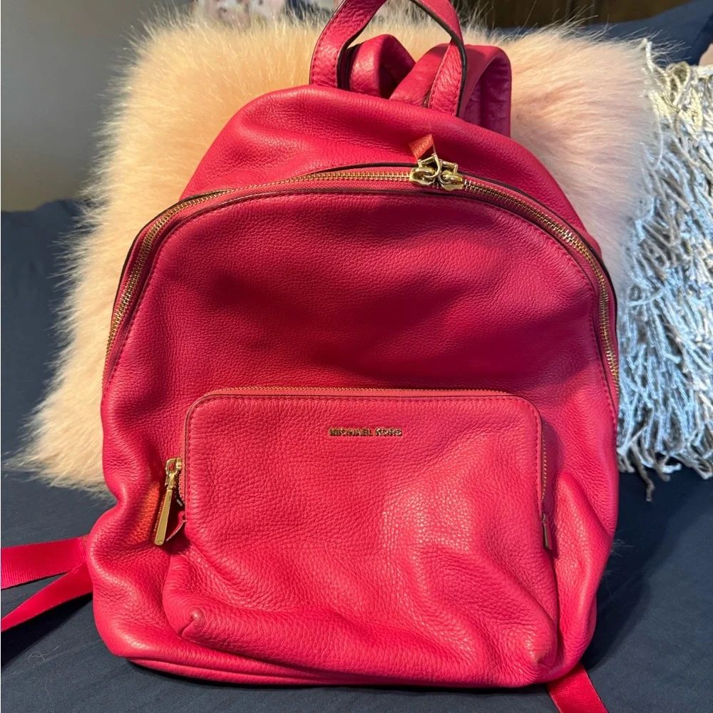 Michael Kors Cherry pink Backpack with Gold Accents